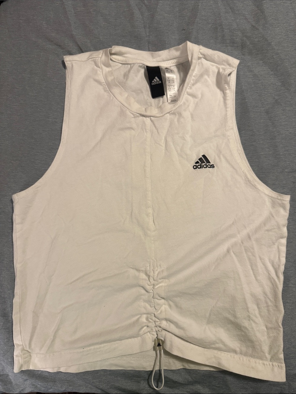 adidas White Ruched Drawcord Tank Top